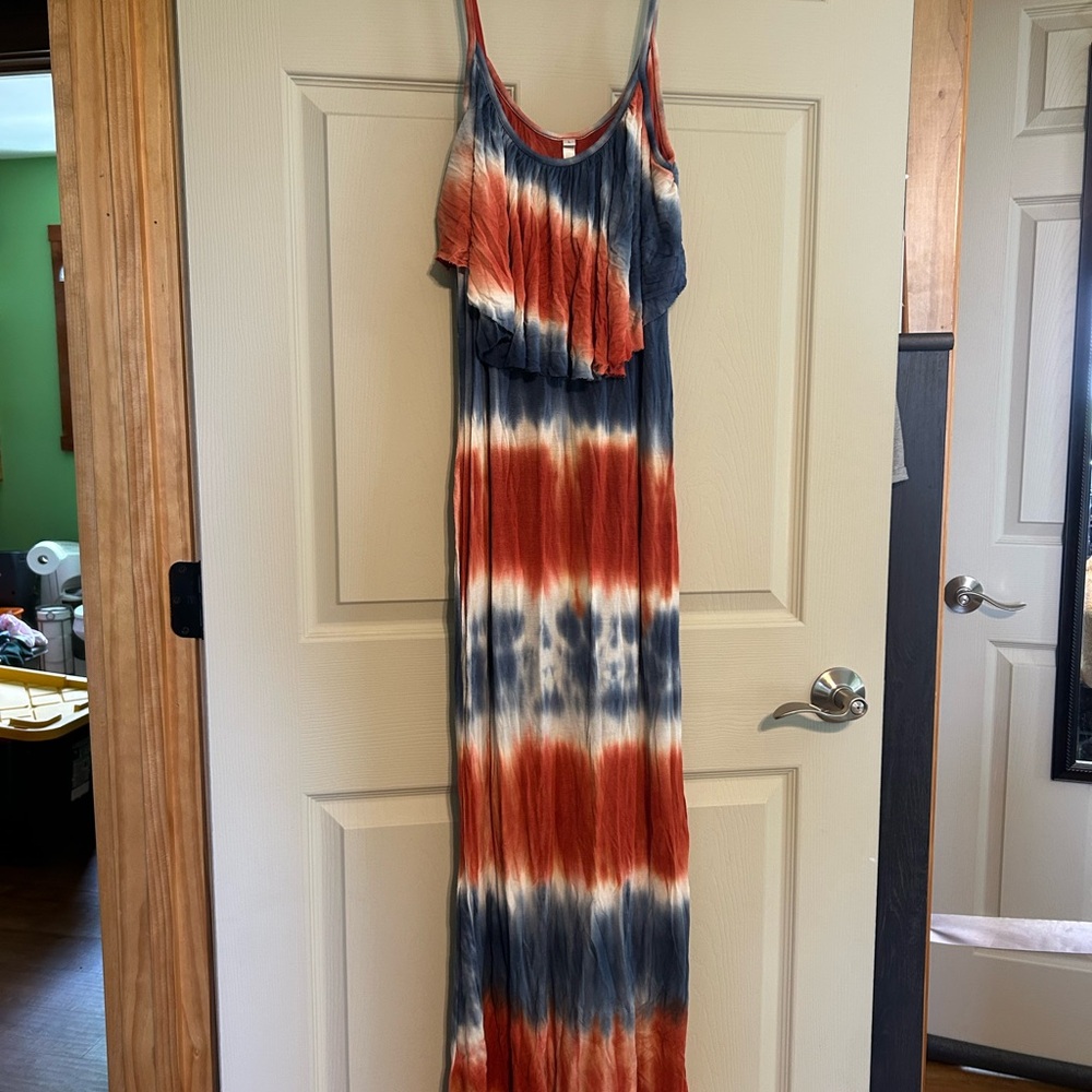 White Mark Red and Navy Tie-Dye Maxi Dress